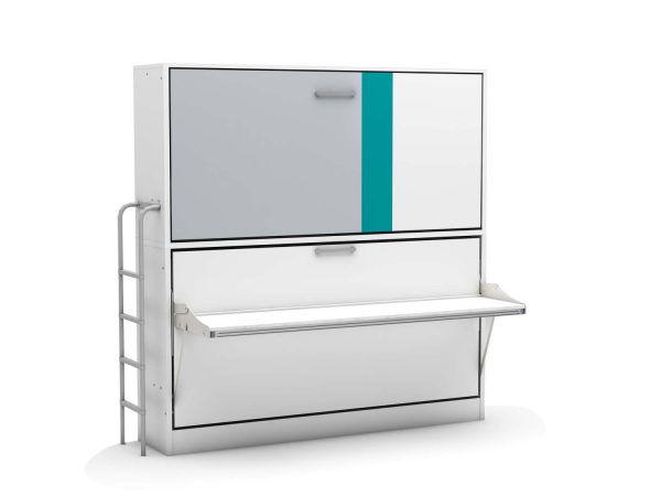 bedkast smart bunk met bureau dicht turquoise
